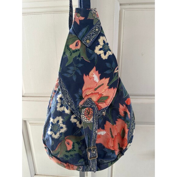 Handprint NYC/Seattle Vintage 100% Cotton Floral Sling Buckle Strap Backpack Bag - Picture 3 of 7